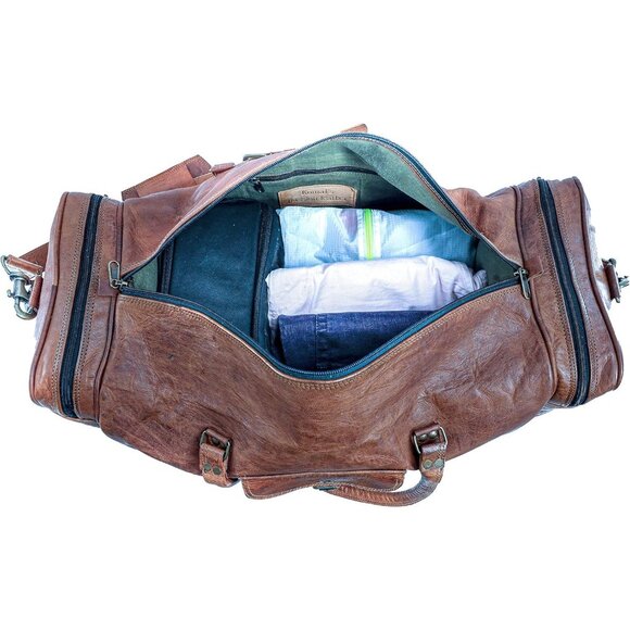 🆕 Men Brown Leather Bag Square Duffel Travel Gym Sports Overnight Weekend Style - Picture 2 of 9